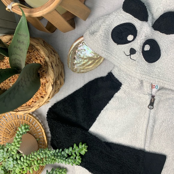 Circo Girls White and Black Teddy Fleece Sherpa Zip Up Hoodie with Animal Ears - Picture 3 of 3